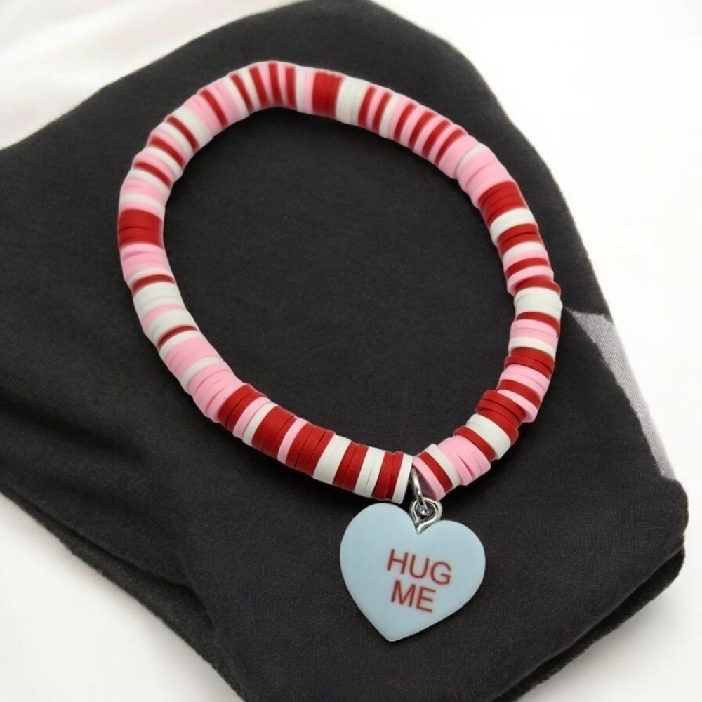 Blue 💙 Candy Heart Charm Bracelet – “Hug Me” Valentine Jewelry NWT Giftable